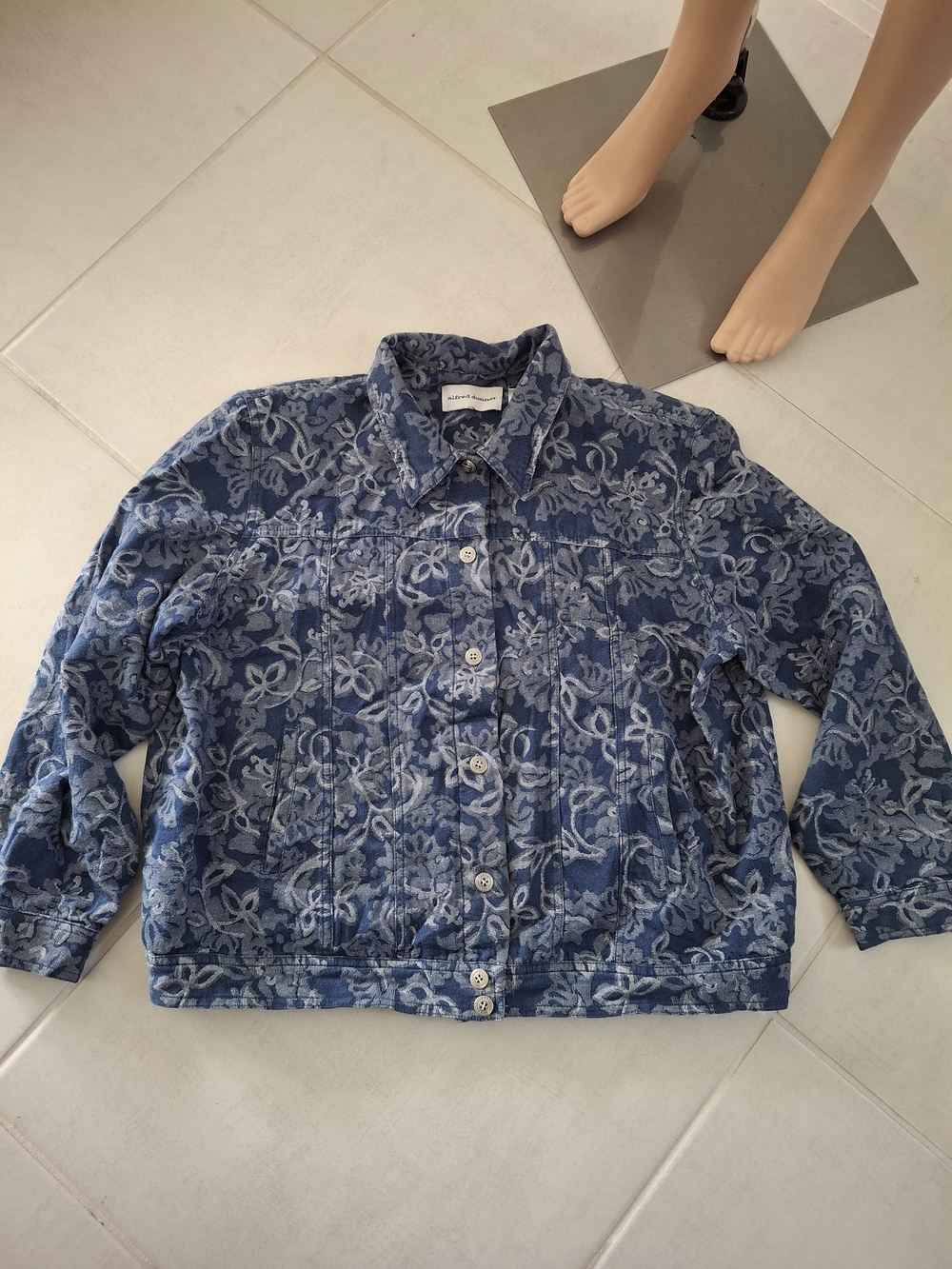 Alfred Dunner Blue Floral Denim-Style Button Jacket